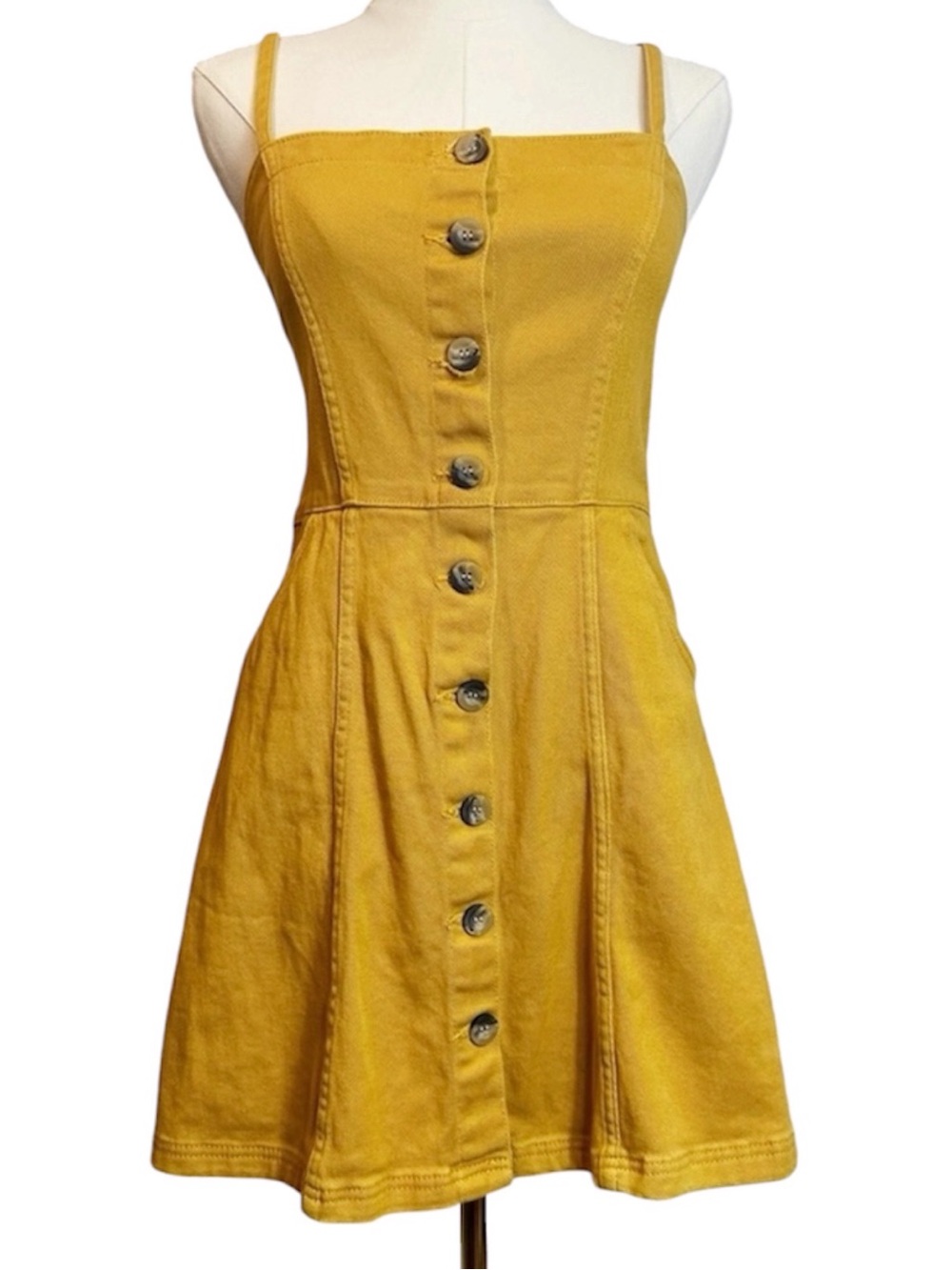 H&M Divided Mustard Goldenrod Autumn Button Front Mini Dress With Pockets